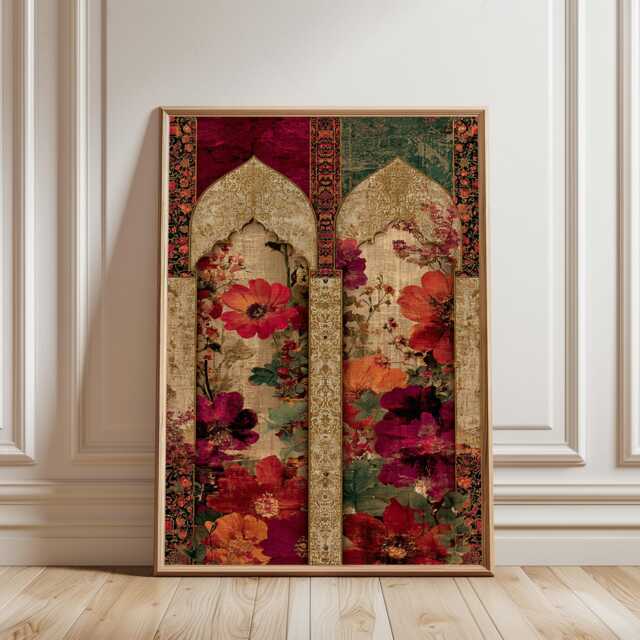 Persian Floral Arch Poster, Ornate Tapestry-style Art Print - image 1