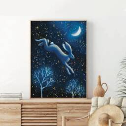 A2 A3 A4 A5 Original Art Print - Spiritual Earth Art Moon Night Hare Dreamy Woodland Hare - thumbnail 2