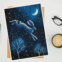 A2 A3 A4 A5 Original Art Print - Spiritual Earth Art Moon Night Hare Dreamy Woodland Hare - thumbnail 3