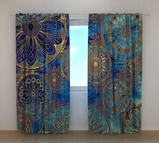Custom Blackout Window Curtains Gold Ornament Mandala Print - image 1
