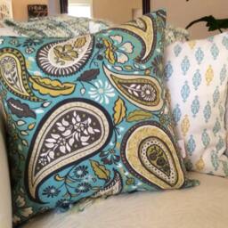 Teal Paisley Pillow, Blue Green Cushion, Country French Throw, Cottage Sham - 18x18 - thumbnail 2