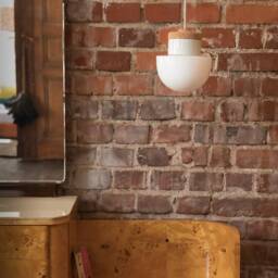 Pendant Lamp With White Glass Shade, Cork & Porcelain - thumbnail 2
