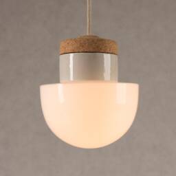 Pendant Lamp With White Glass Shade, Cork & Porcelain - thumbnail 3