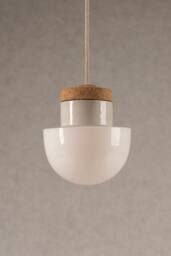 Pendant Lamp With White Glass Shade, Cork & Porcelain