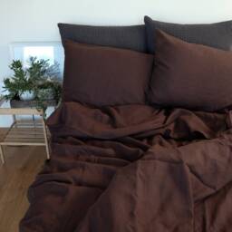 Dark Chocolate Brown Linen Bedding Set Duvet Cover & Pillowcases - thumbnail 2