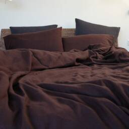 Dark Chocolate Brown Linen Bedding Set Duvet Cover & Pillowcases - thumbnail 3