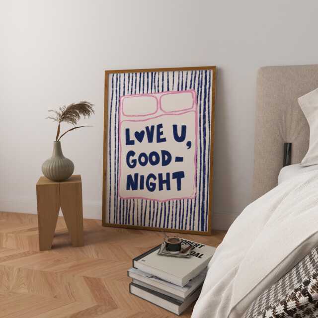 Love You, Goodnight Art Print Poster, Vintage Print, Trendy Retro Bedroom Pint, Mid Century Modern Sleep Wall - image 1