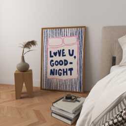 Love You, Goodnight Art Print Poster, Vintage Print, Trendy Retro Bedroom Pint, Mid Century Modern Sleep Wall - thumbnail 1