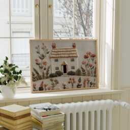 Faux Embroidery Cottage Art Print - English Countryside Wall Textured Floral Poster For Bedroom Or Living Room - thumbnail 2