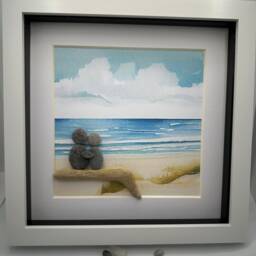 Pebble Art Beach Scene Scottish Stone Couple, Pebble Art, Art Beach, Framed Coastal - thumbnail 3
