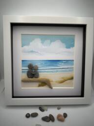 Pebble Art Beach Scene Scottish Stone Couple, Pebble Art, Art Beach, Framed Coastal - thumbnail 1