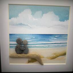 Pebble Art Beach Scene Scottish Stone Couple, Pebble Art, Art Beach, Framed Coastal - thumbnail 2