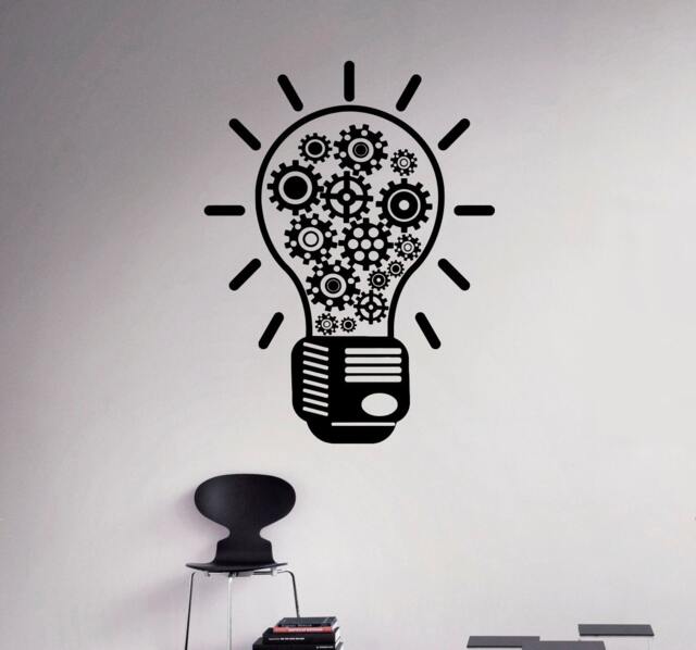 Bulb With Gears Wall Decal Mechanism Cogwheel Vinyl Sticker Home Interior Decor Mural Housewares 7(Grs - image 1