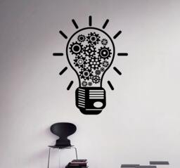 Bulb With Gears Wall Decal Mechanism Cogwheel Vinyl Sticker Home Interior Decor Mural Housewares 7(Grs - thumbnail 1