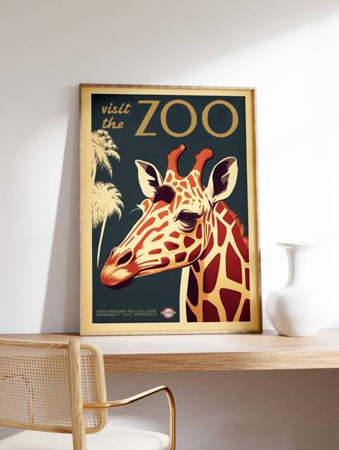 Vintage London Zoo Poster, Giraffe, Retro Print, Historical Museum Wall Art, Animal Art Gift, A1/A2/A3/A4 - image 1