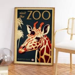 Vintage London Zoo Poster, Giraffe, Retro Print, Historical Museum Wall Art, Animal Art Gift, A1/A2/A3/A4 - thumbnail 3