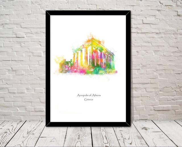 Greece Print Acropolis Of Athens Watercolour Illustration Wall Art Home Decor Travel Poster Minimalist Historical Landmarks Attractions