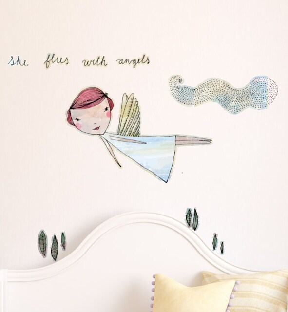 She Flies With Angels Wall Sticker Decal - Nursery Stickers, Animal Decals, Home Decor, Baby Room, Art, Girl, Boy