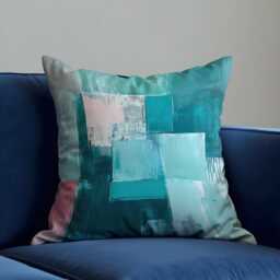 Teal Abstract Blocks Cushion Cover, Modern Textured Throw Pillow Cover. Blue Aqua & Blush Tones Contemporary Art-Inspired Decor - thumbnail 1