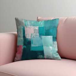 Teal Abstract Blocks Cushion Cover, Modern Textured Throw Pillow Cover. Blue Aqua & Blush Tones Contemporary Art-Inspired Decor - thumbnail 2