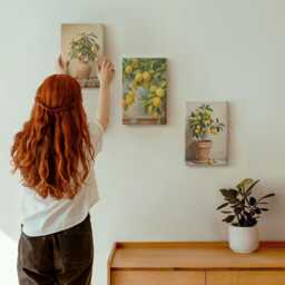 Canvas Wall Art Set Of 3 - Lemon Trees in Pots & Vases, Yellow Picture Print, Plants Flowers Hanging Piece - thumbnail 3