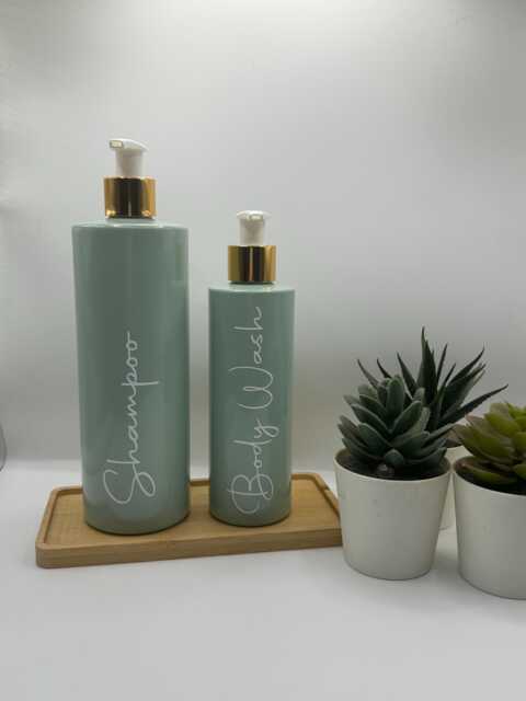 Personalised Sage Green Soap Dispenser Bottle With White/Gold Pump 250Ml & 500Ml - image 1