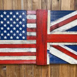 Dual Usa British Hybrid Wood Flag Wall Hanging - thumbnail 3