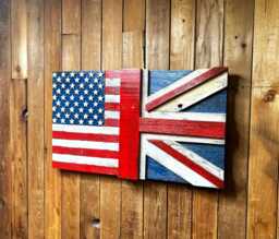 Dual Usa British Hybrid Wood Flag Wall Hanging