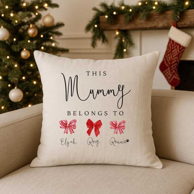 Personalised Christmas Bow Cushion & Blanket Set For Mum - Custom Festive Gift - Cosy Holiday Home D??cor - image 1