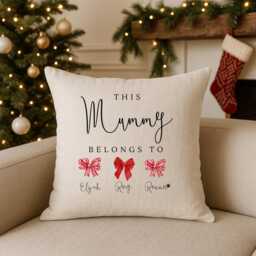 Personalised Christmas Bow Cushion & Blanket Set For Mum - Custom Festive Gift - Cosy Holiday Home D??cor - thumbnail 1