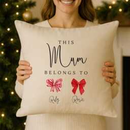 Personalised Christmas Bow Cushion & Blanket Set For Mum - Custom Festive Gift - Cosy Holiday Home D??cor - thumbnail 3