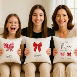 Personalised Christmas Bow Cushion & Blanket Set For Mum - Custom Festive Gift - Cosy Holiday Home D??cor - thumbnail 4