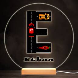 Road Racing Cars Letter E Colourful Round Personalised Gift Led Lamp Night Light - Bedroom - thumbnail 1