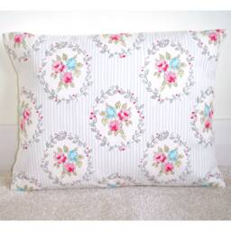 Oblong Bolster Pillow Cover Floral Stripe Pink Blue Roses Throw Grey Cushion Sham Slip Case Pillowcase 12x16 12x20 16x24