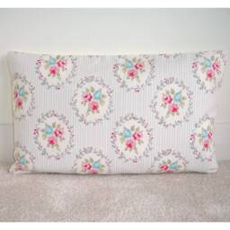 Oblong Bolster Pillow Cover Floral Stripe Pink Blue Roses Throw Grey Cushion Sham Slip Case Pillowcase 12x16 12x20 16x24 - thumbnail 2