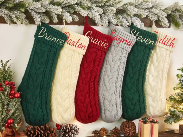 Embroidered Knit Stockings, Personalized Christmas Stocking, Family Gifts, Monogram Holiday Xmas Tree Decor - image 1