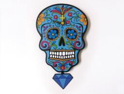 Blue Sugar Skull - Day Of The Dead -Dia De Los Muertos Calavera Pendulum Wall Clock