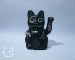 Black Catrina Day Of The Dead Lucky Cat Hand Painted Maneki Neko - 7 Inch - thumbnail 1