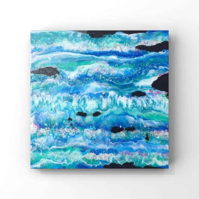 12 X Opalescent River Painting, Resin Art On Gesso Panel - image 1