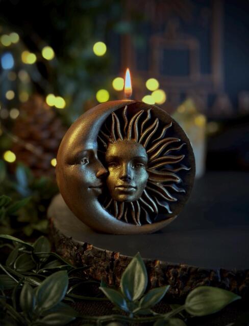 Sun & Moon - Pillar Soy Wax Vegan Witch Alter Spell Gothic Meditation Black Candles Handpainted - image 1