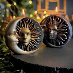 Sun & Moon - Pillar Soy Wax Vegan Witch Alter Spell Gothic Meditation Black Candles Handpainted - thumbnail 4