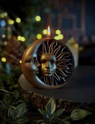 Sun & Moon - Pillar Soy Wax Vegan Witch Alter Spell Gothic Meditation Black Candles Handpainted - thumbnail 1