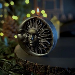 Sun & Moon - Pillar Soy Wax Vegan Witch Alter Spell Gothic Meditation Black Candles Handpainted - thumbnail 2