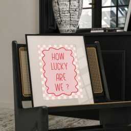 How Lucky Are We Print, Pink Stripe Quote Wall Art, Aesthetic Living Room Poster, Home Decor, Trendy Art, Cute Positive Quote - thumbnail 2