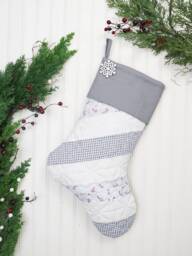 Personalized Quilted Christmas Stocking Patchwork Design, Farmhouse Decor - thumbnail 1