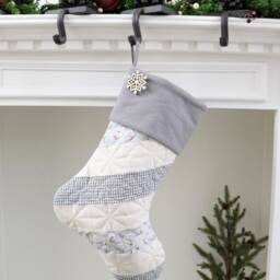 Personalized Quilted Christmas Stocking Patchwork Design, Farmhouse Decor - thumbnail 3