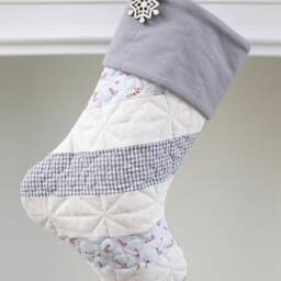Personalized Quilted Christmas Stocking Patchwork Design, Farmhouse Decor - thumbnail 2