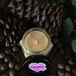 Sandalwood Handmade Hand Poured 4 Oz Soy Candle in Glass Hexagon Jar With Black Metal Lid - thumbnail 3