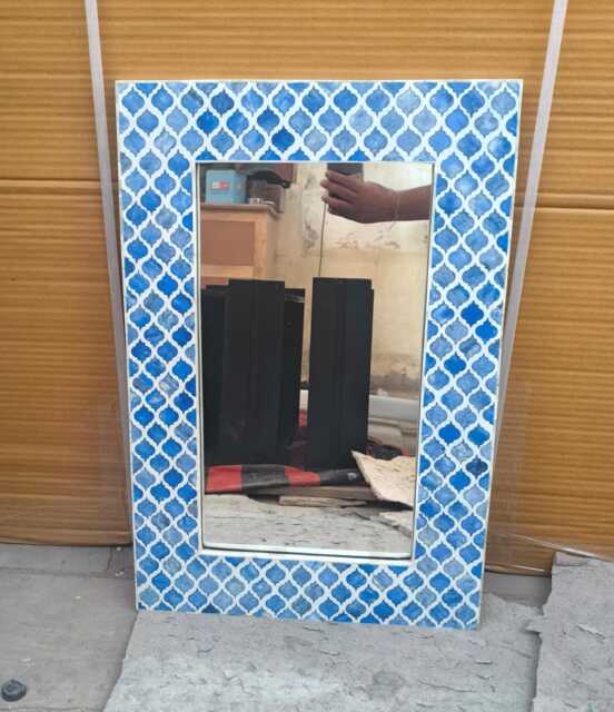 Blue Bone Inlay Designer Mirror Frame With Free Mirror - image 1