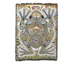 Green Frog Woven Tapestry Blanket, Native American Inspired, Pacific Northwest Totem Throw By Sue Coccia 100% Cotton Made in Usa 72x54 - thumbnail 1
